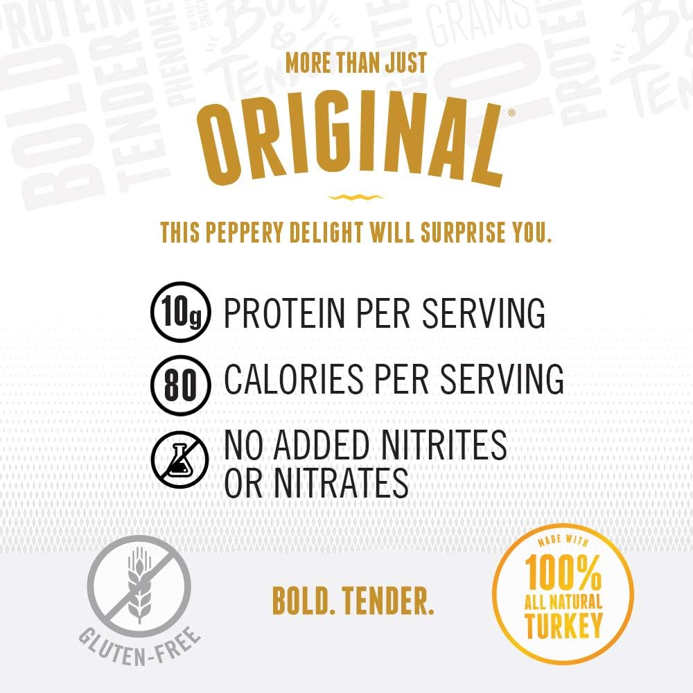 Perky Jerky Original Turkey Jerky, 1oz (Pack of 12) - Low Sodium - 10g Protein per Serving - Low Fat - 100% U.S. Sourced - Tender Texture and Bold Flavor