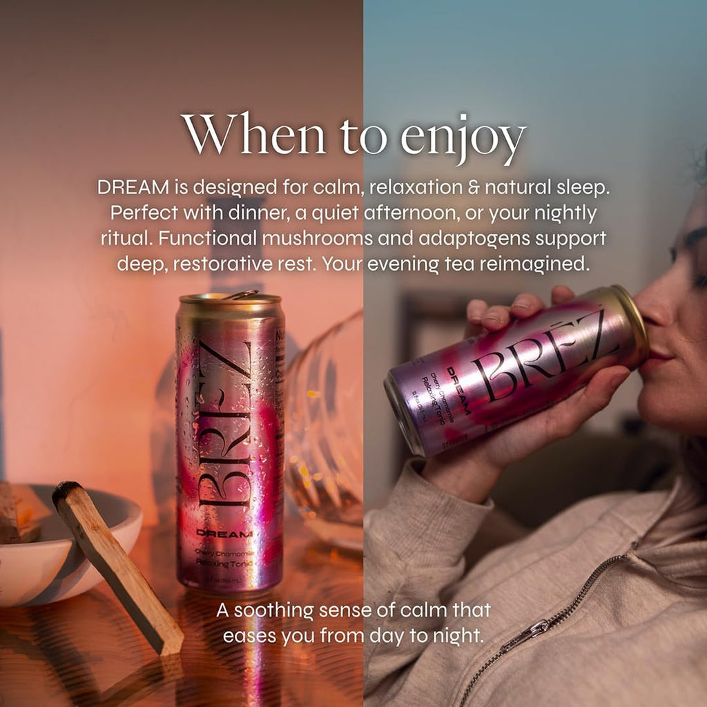 BRĒZ Dream Reishi Mushroom Drink, Non-Infused Sparkling Tonic, 12 Pack
