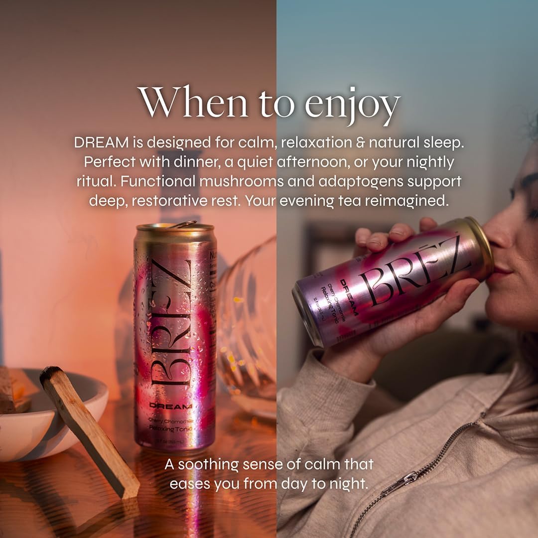 BRĒZ Dream Reishi Mushroom Drink, Non-Infused Sparkling Tonic, 12 Pack