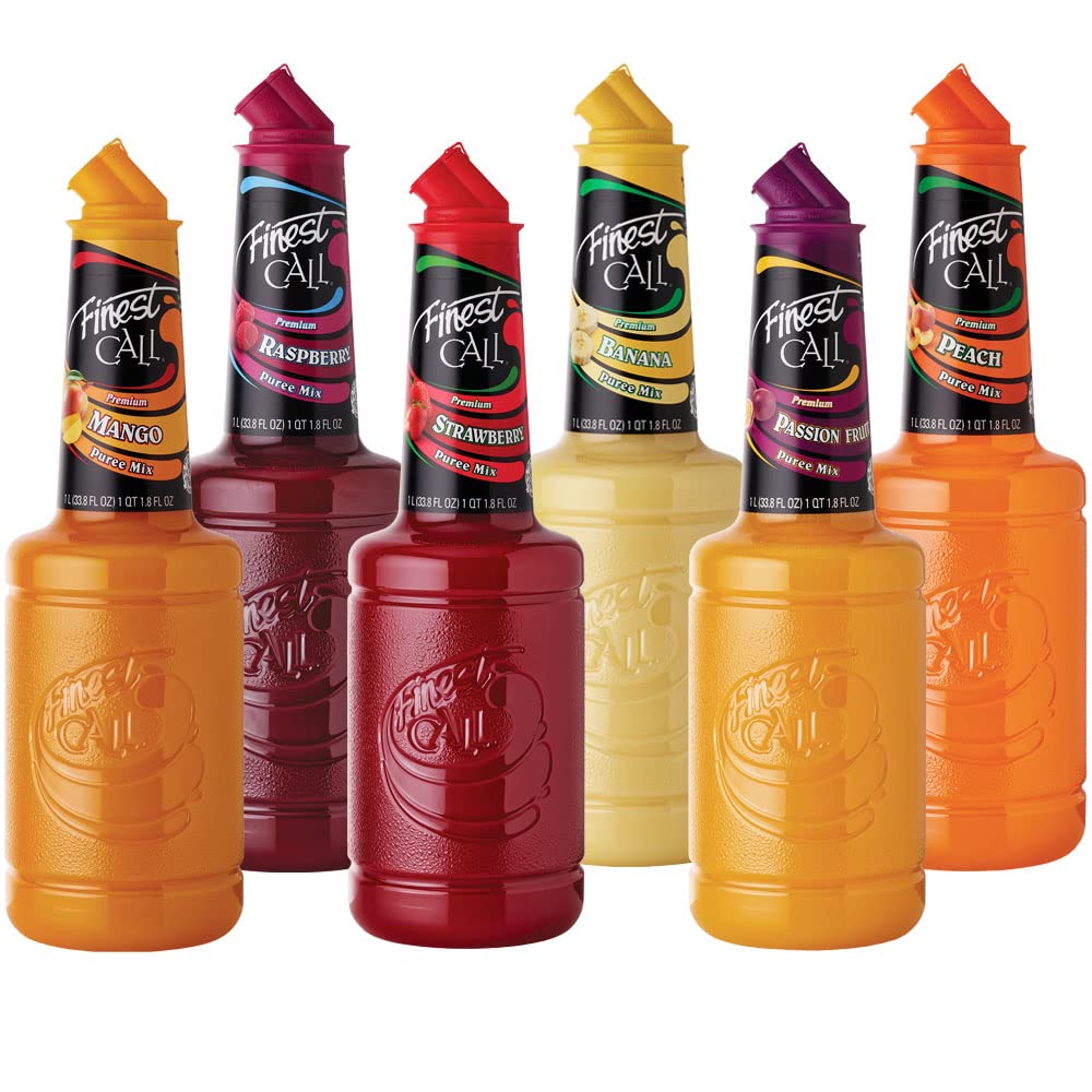 Finest Call Premium Fruit Puree Drink Mix, 1 Liter Bottles (33.8 Fl Oz), Variety Pack of 6
