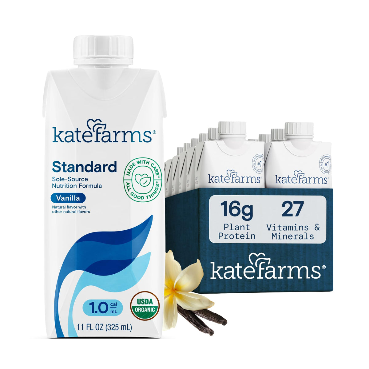 KATE FARMS Organic1.0 Chocolate Nutrition Shake, 16g Protein, 27 Vitamins and Minerals, Meal Replacement 11 oz (12 Pack)