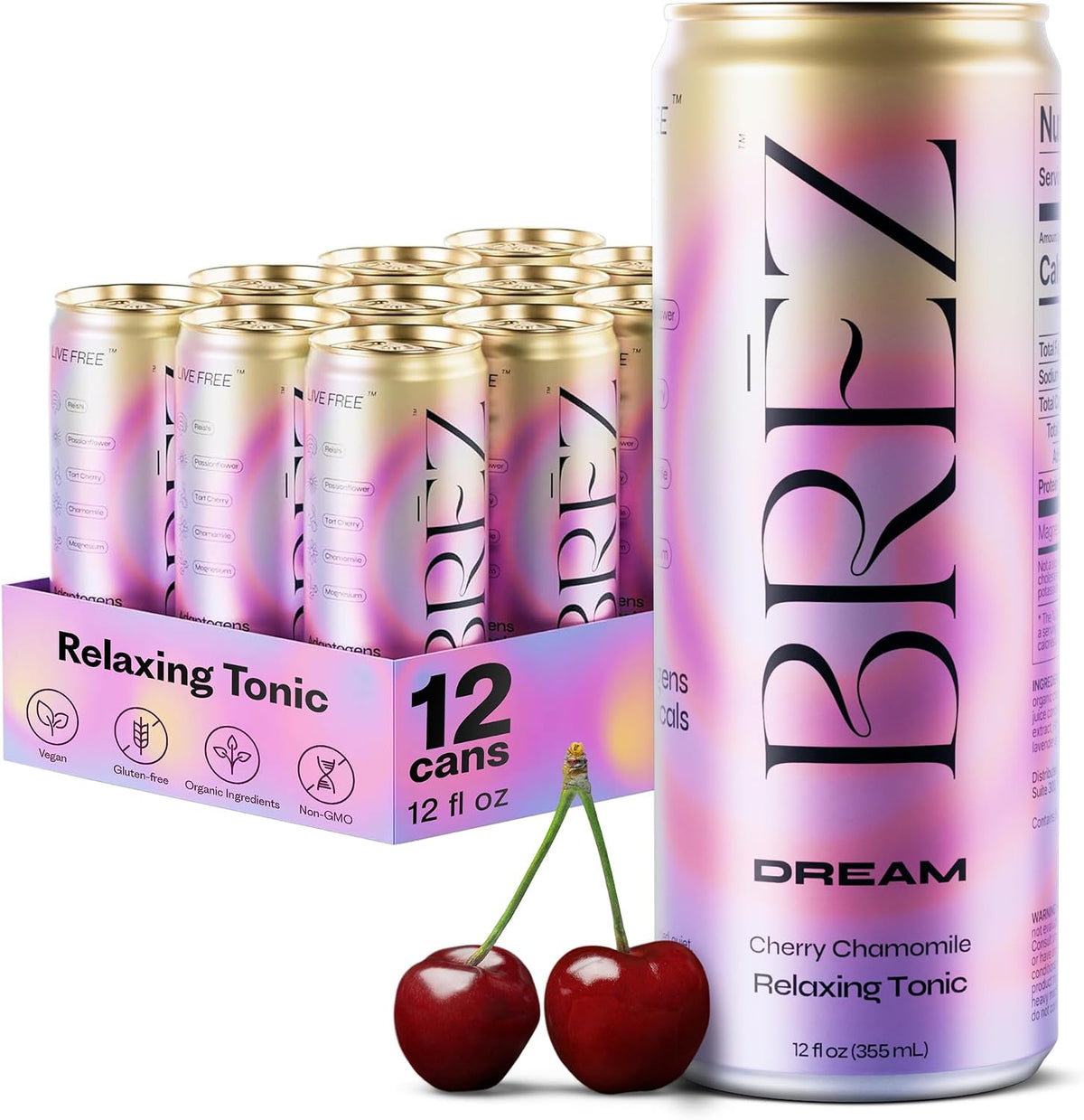 BRĒZ Dream Reishi Mushroom Drink, Non-Infused Sparkling Tonic, 12 Pack