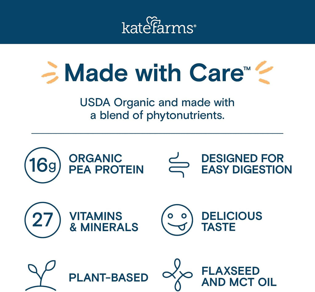 KATE FARMS Organic1.0 Chocolate Nutrition Shake, 16g Protein, 27 Vitamins and Minerals, Meal Replacement 11 oz (12 Pack)