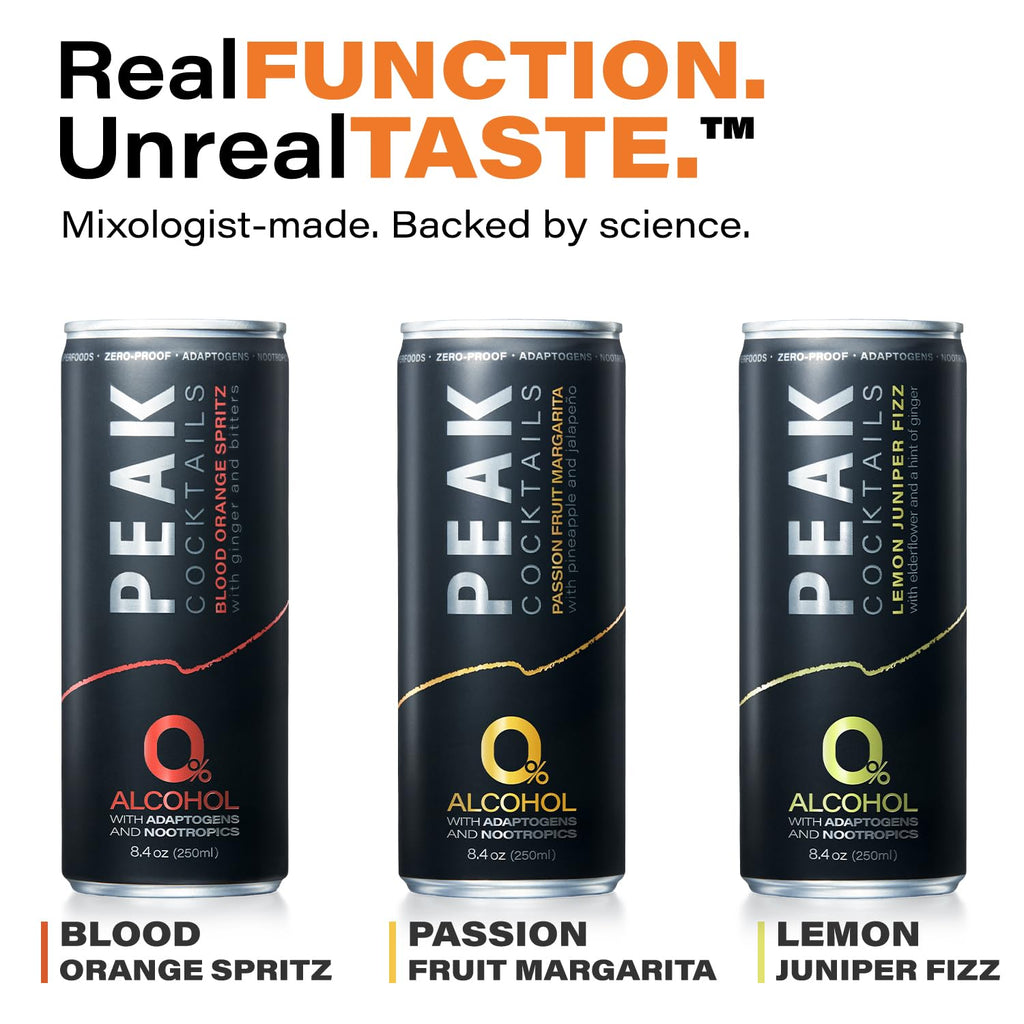 Peak Cocktails Non Alcoholic Drinks, Calming Adaptogen, Variety 12 Pack