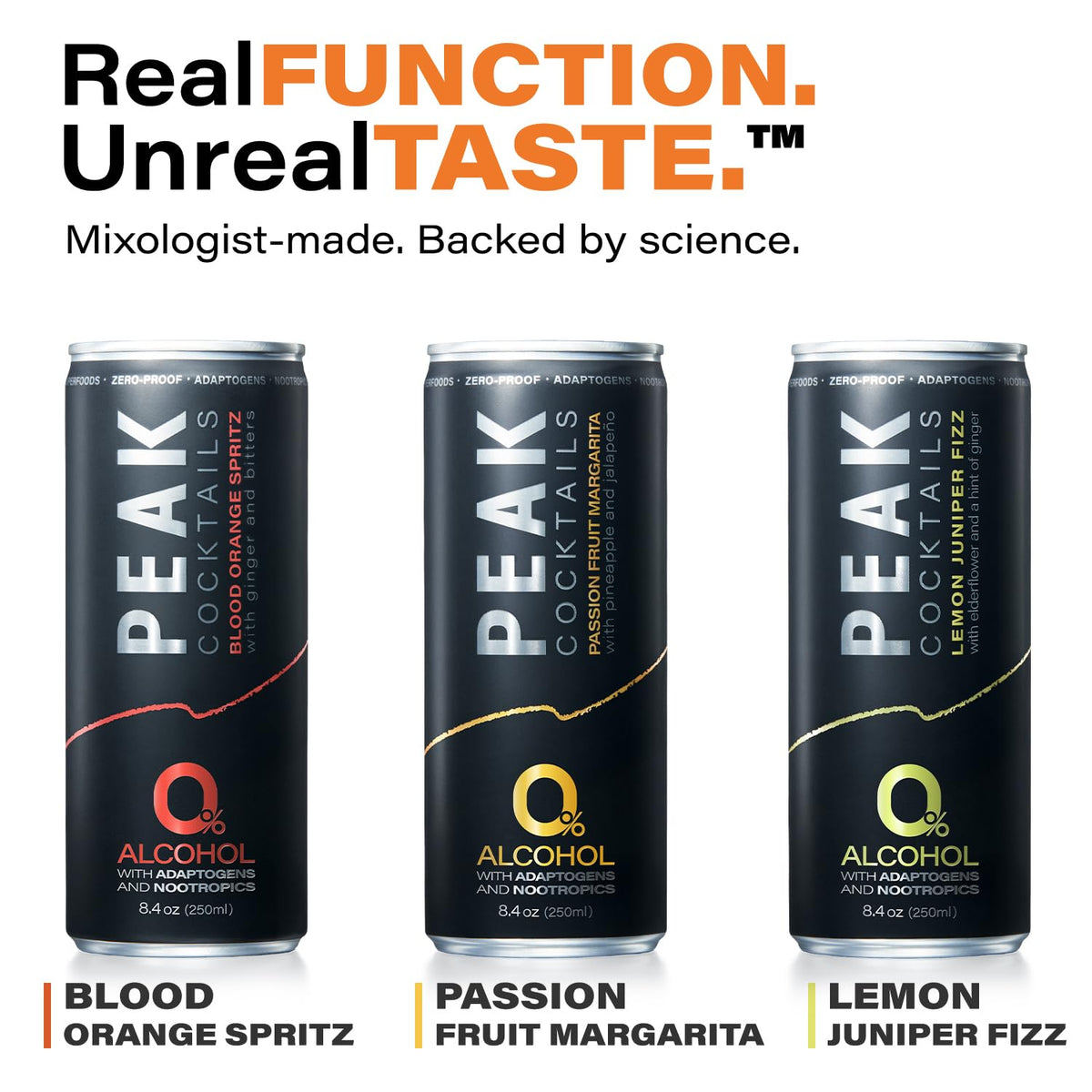 Peak Cocktails Non Alcoholic Drinks, Calming Adaptogen, Variety 12 Pack