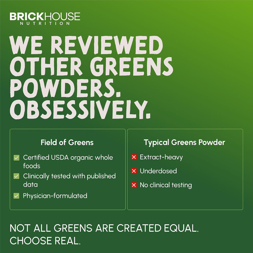 BRICKHOUSE NUTRITION Field of Greens Super Greens Powder | Doctor-Formulated Superfood Powder, Fruits & Veggies Supplement - Wildberry (Single Pack)