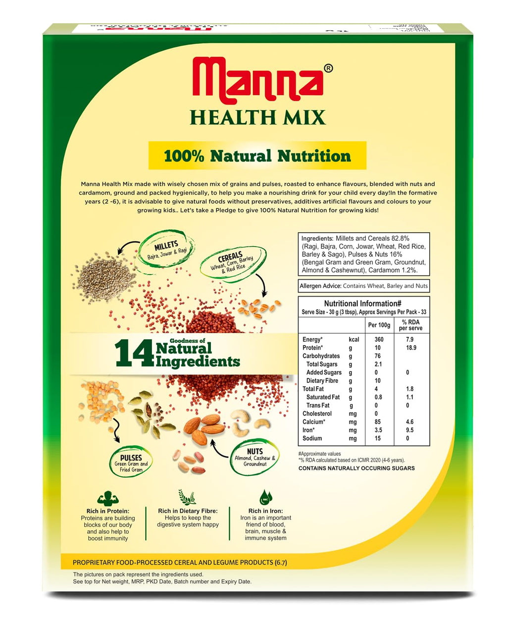 Manna Health Mix | 100% Natural Multigrain Nutrition Drink Kids | Multi Millet Health Drink Mix Powder 2kg (1kg x 2 Packs) | Sathu Maavu | Porridge