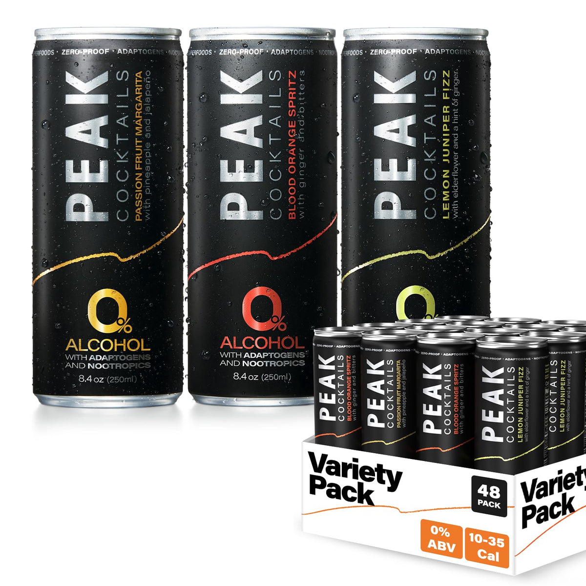 Peak Cocktails Non Alcoholic Drinks, Calming Adaptogen, Variety 12 Pack