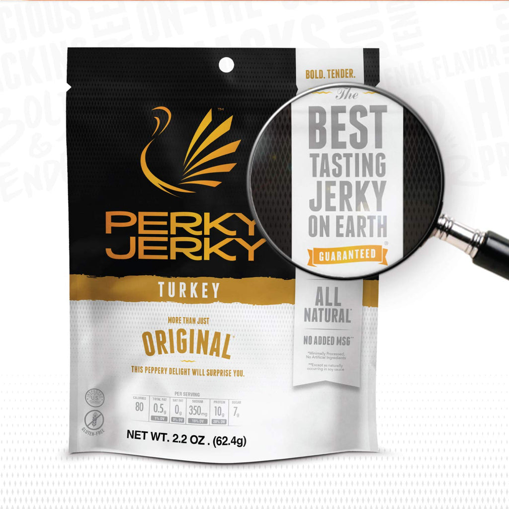 Perky Jerky Original Turkey Jerky, 1oz (Pack of 12) - Low Sodium - 10g Protein per Serving - Low Fat - 100% U.S. Sourced - Tender Texture and Bold Flavor