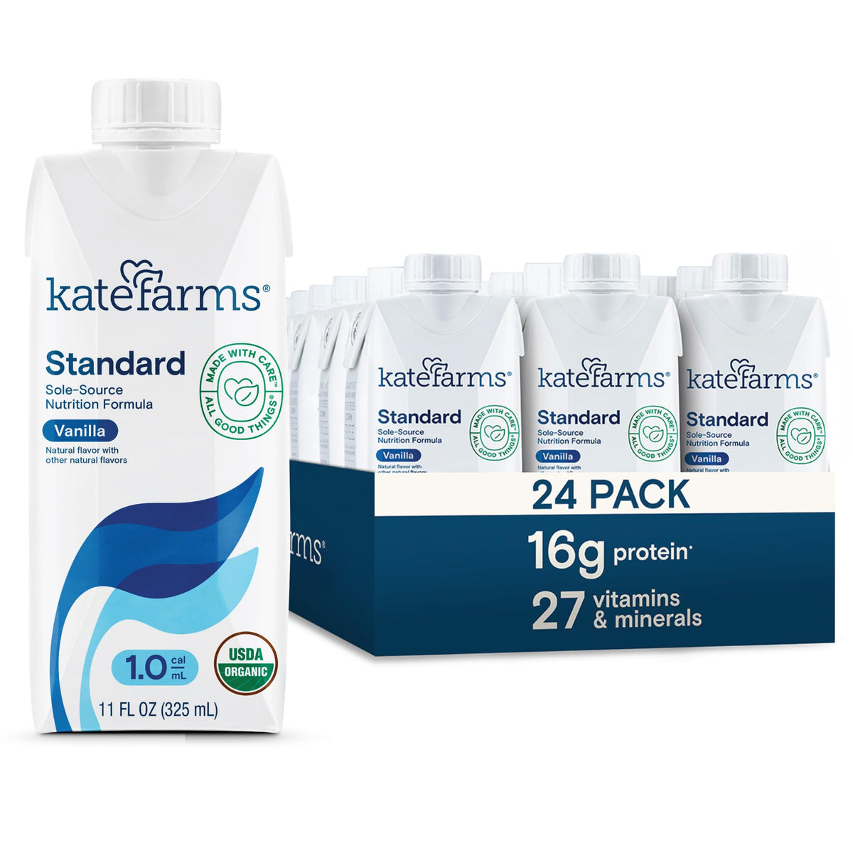 KATE FARMS Organic1.0 Chocolate Nutrition Shake, 16g Protein, 27 Vitamins and Minerals, Meal Replacement 11 oz (12 Pack)