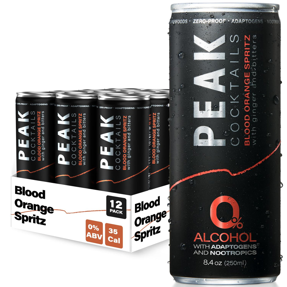 Peak Cocktails Non Alcoholic Drinks, Calming Adaptogen, Variety 12 Pack