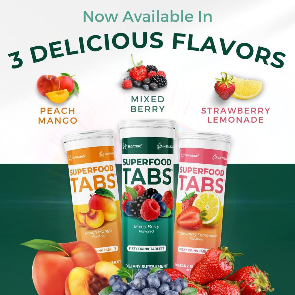 Superfood Tabs by Superfoods Company - Superfood Effervescent Drink Tablets for Women & Men - 15 Real Superfoods - Vegan, Non-GMO, Zero Sugar - Mixed Berry