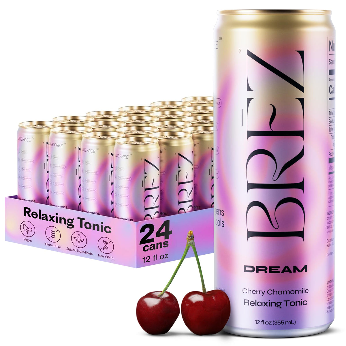 BRĒZ Dream Reishi Mushroom Drink, Non-Infused Sparkling Tonic, 12 Pack