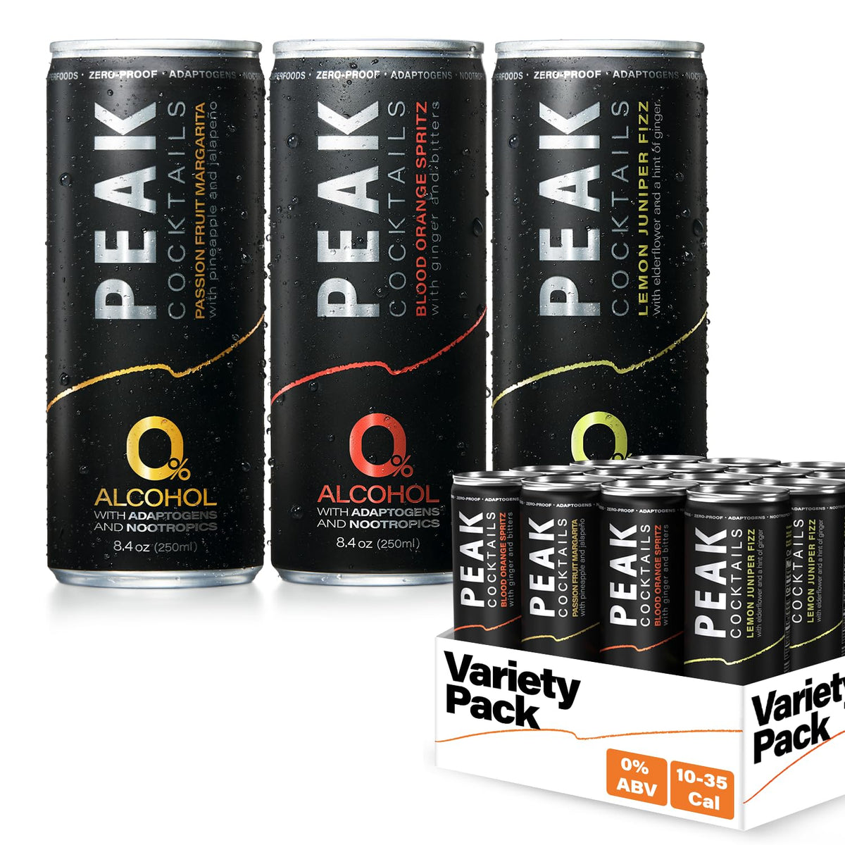 Peak Cocktails Non Alcoholic Drinks, Calming Adaptogen, Variety 12 Pack