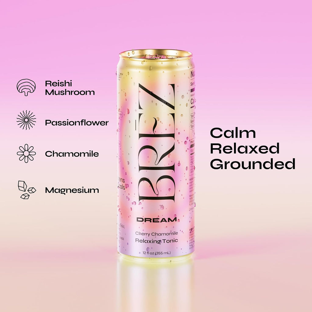 BRĒZ Dream Reishi Mushroom Drink, Non-Infused Sparkling Tonic, 12 Pack