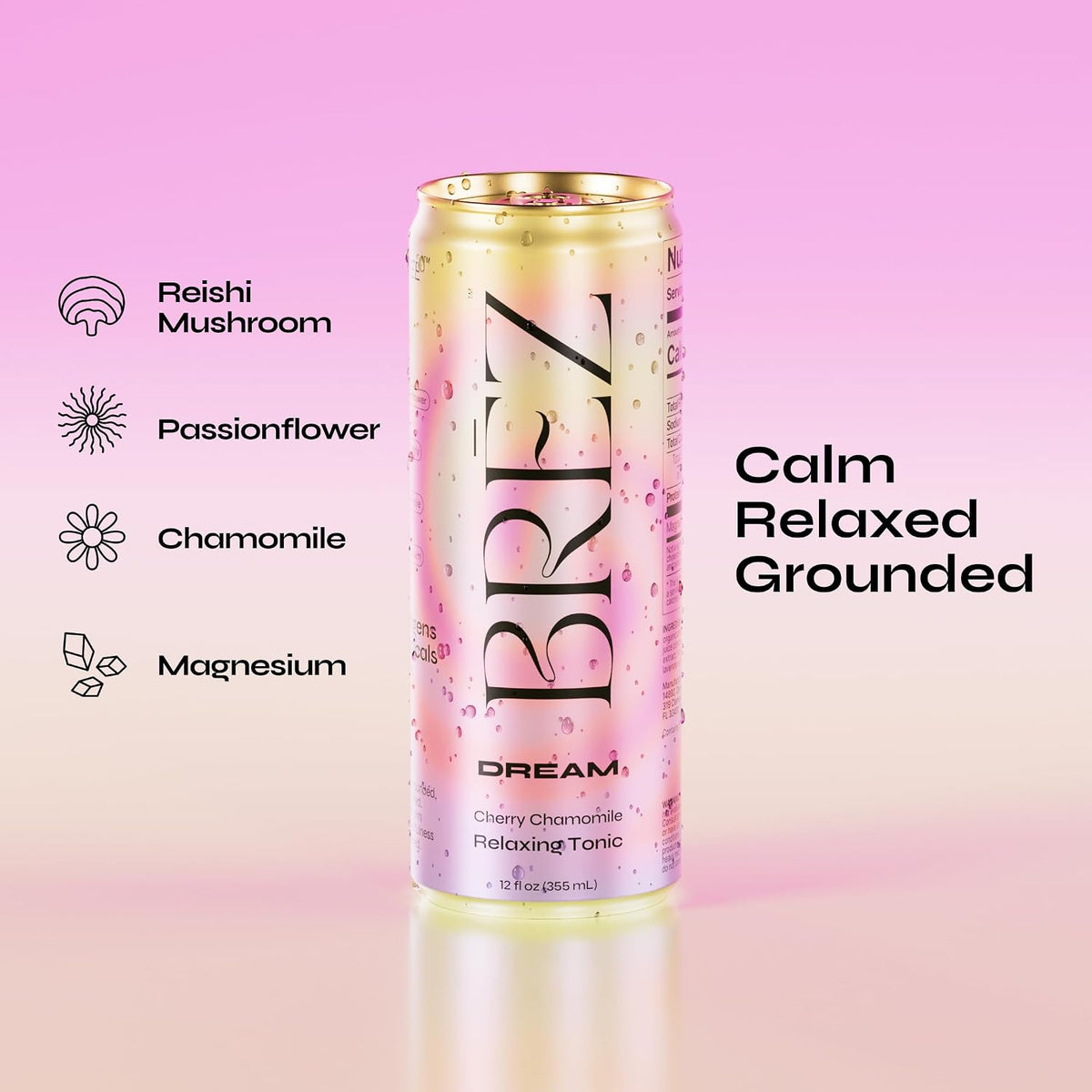 BRĒZ Dream Reishi Mushroom Drink, Non-Infused Sparkling Tonic, 12 Pack
