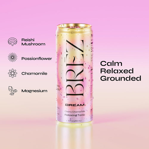 BRĒZ Dream Reishi Mushroom Drink, Non-Infused Sparkling Tonic, 12 Pack