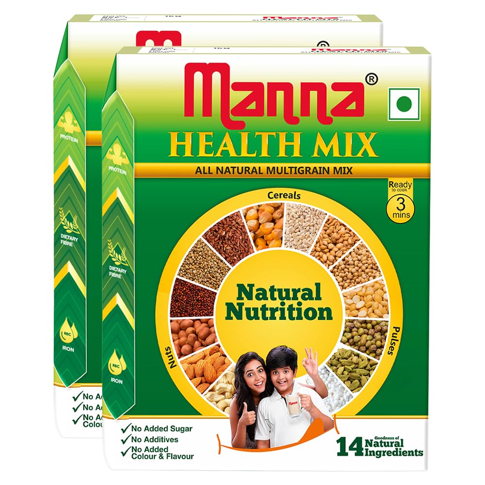 Manna Health Mix | 100% Natural Multigrain Nutrition Drink Kids | Multi Millet Health Drink Mix Powder 2kg (1kg x 2 Packs) | Sathu Maavu | Porridge