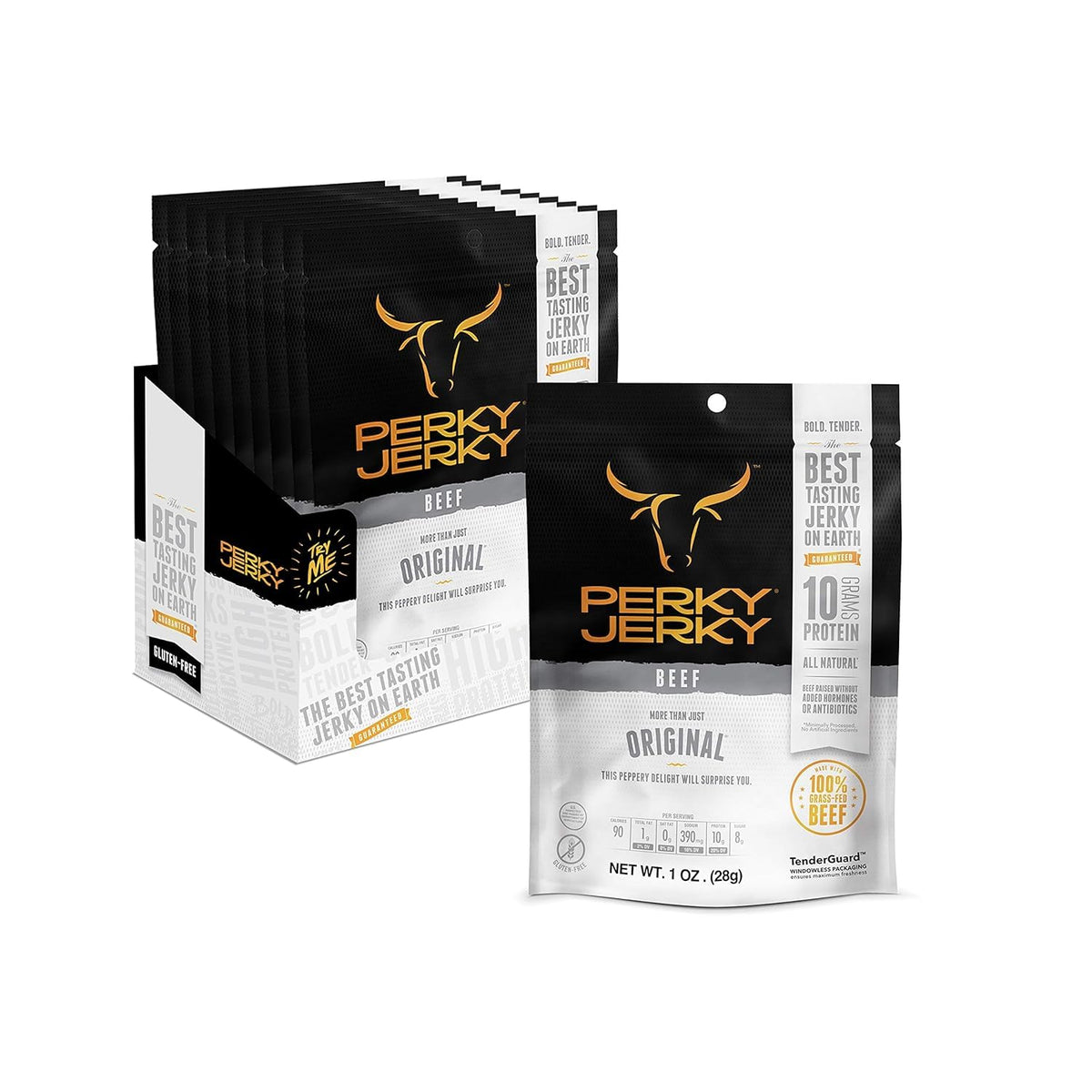 Perky Jerky Original Turkey Jerky, 1oz (Pack of 12) - Low Sodium - 10g Protein per Serving - Low Fat - 100% U.S. Sourced - Tender Texture and Bold Flavor