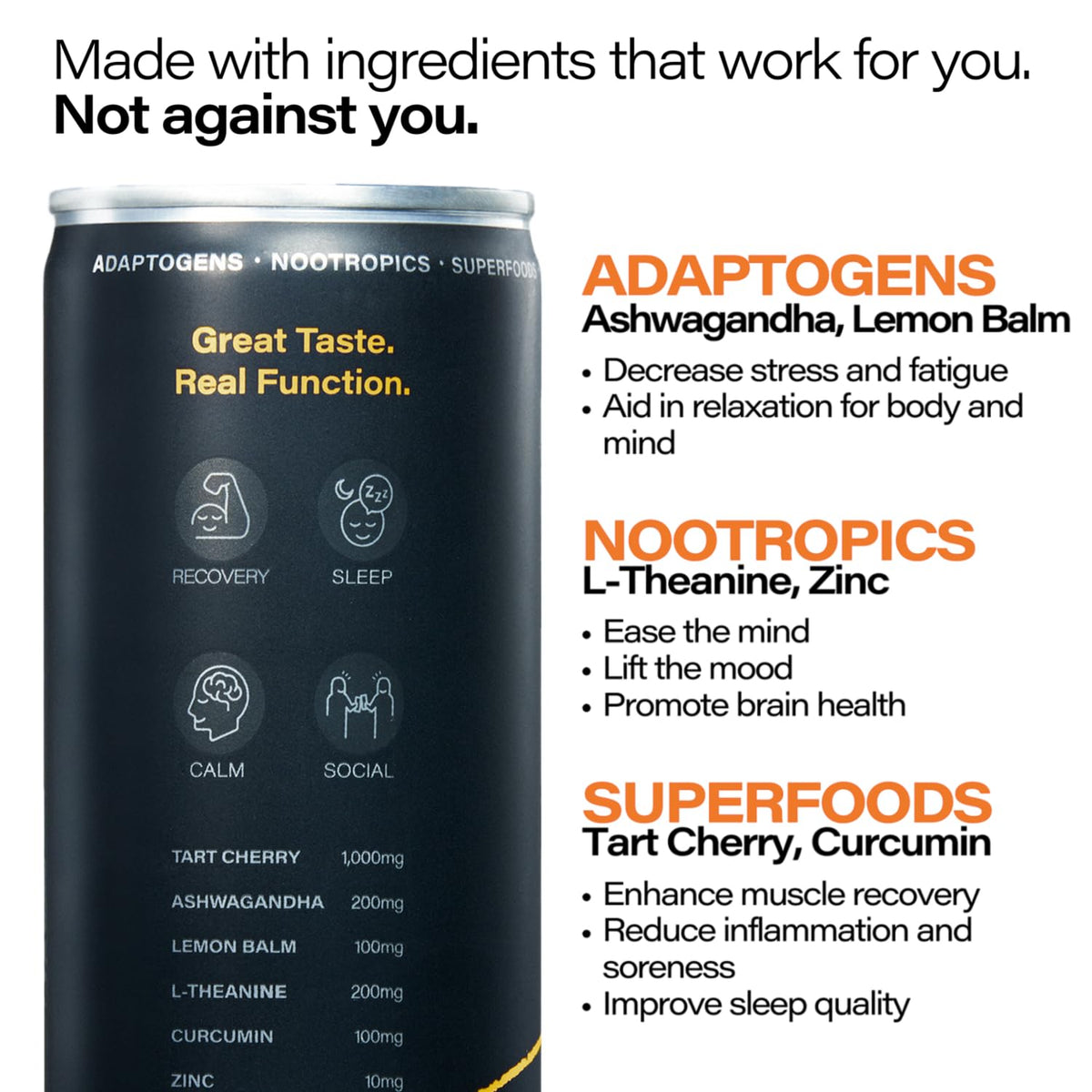 Peak Cocktails Non Alcoholic Drinks, Calming Adaptogen, Variety 12 Pack