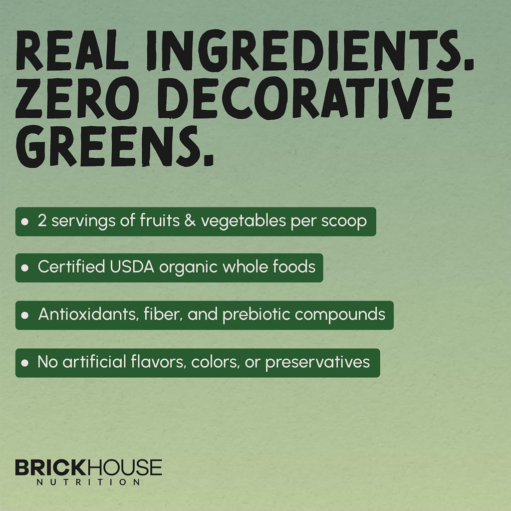 BRICKHOUSE NUTRITION Field of Greens Super Greens Powder | Doctor-Formulated Superfood Powder, Fruits & Veggies Supplement - Wildberry (Single Pack)
