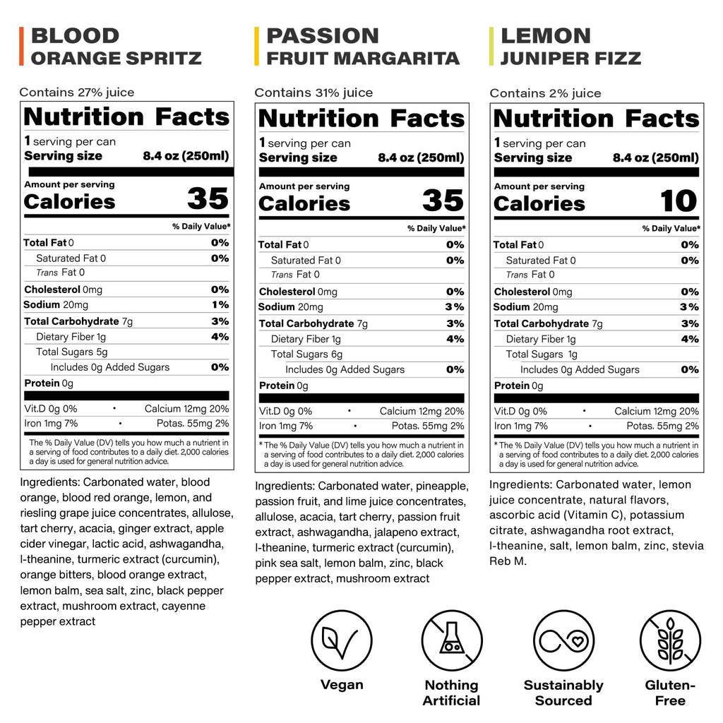 Peak Cocktails Non Alcoholic Drinks, Calming Adaptogen, Variety 12 Pack