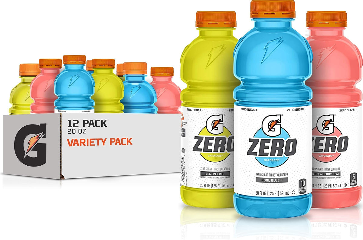 Gatorade G Zero Thirst Quencher, 3 Flavor Variety Pack, 20oz Bottles (12 Pack)
