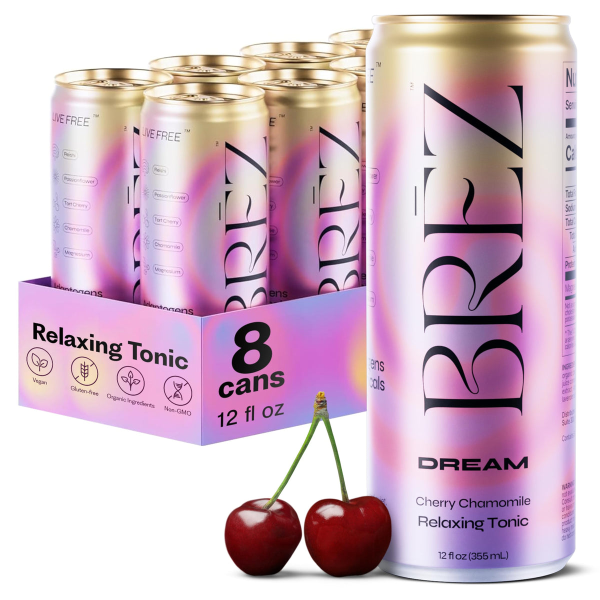 BRĒZ Dream Reishi Mushroom Drink, Non-Infused Sparkling Tonic, 12 Pack