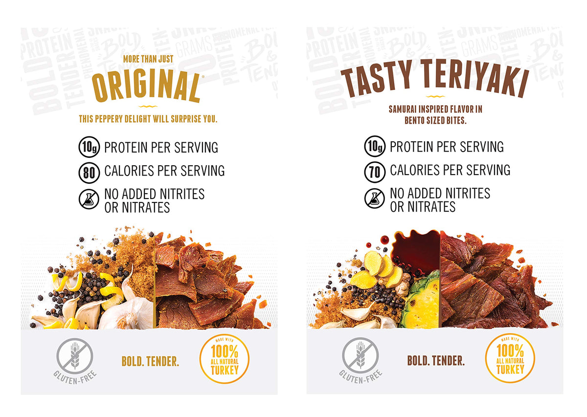 Perky Jerky Original Turkey Jerky, 1oz (Pack of 12) - Low Sodium - 10g Protein per Serving - Low Fat - 100% U.S. Sourced - Tender Texture and Bold Flavor