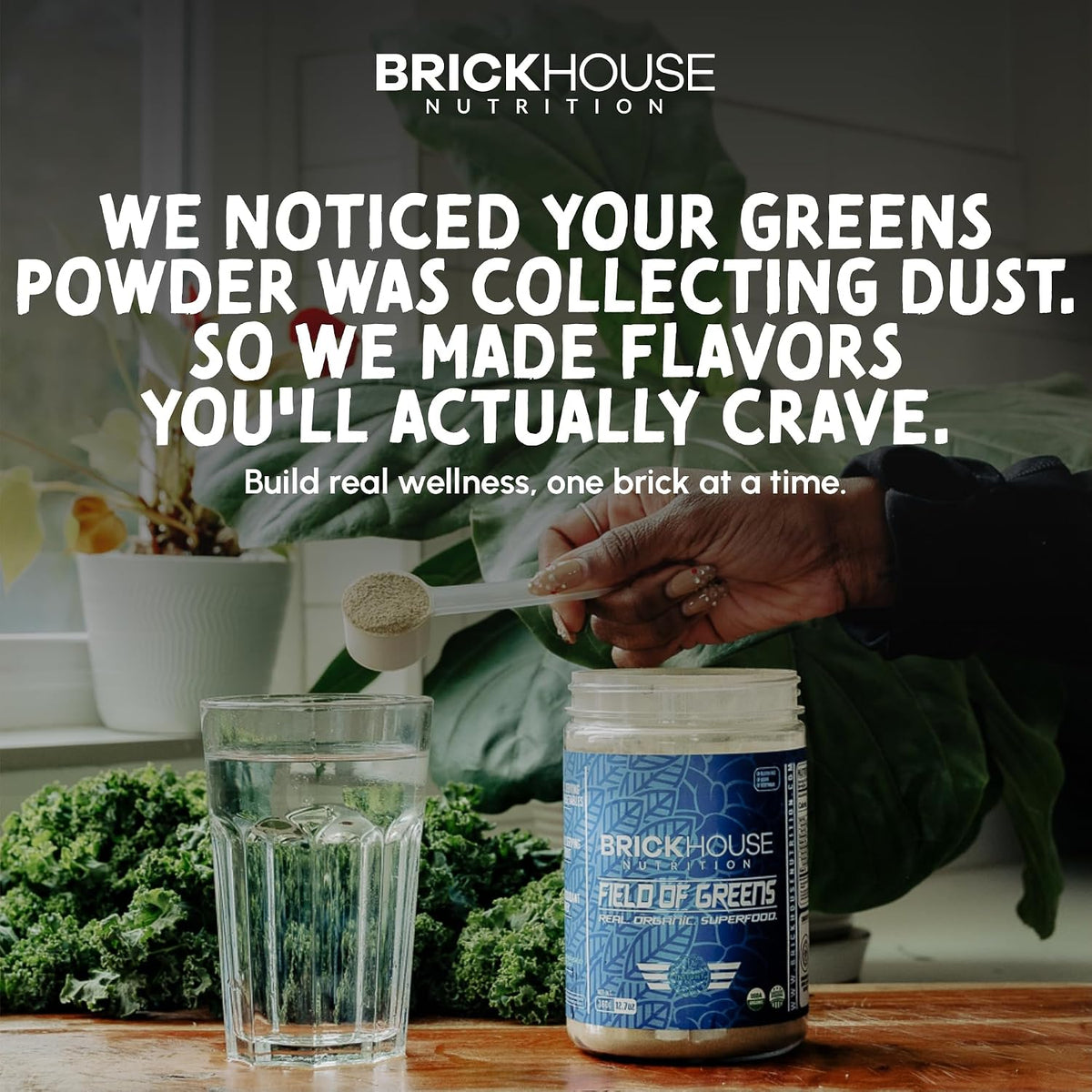 BRICKHOUSE NUTRITION Field of Greens Super Greens Powder | Doctor-Formulated Superfood Powder, Fruits & Veggies Supplement - Wildberry (Single Pack)