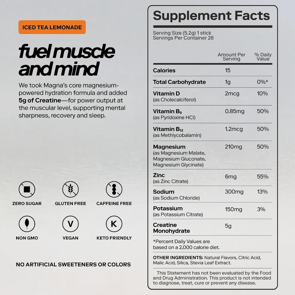 MAGNA Creatine Electrolyte Powder Drink Mix 5g creatine 28 Servings, Iced Tea Lemonade