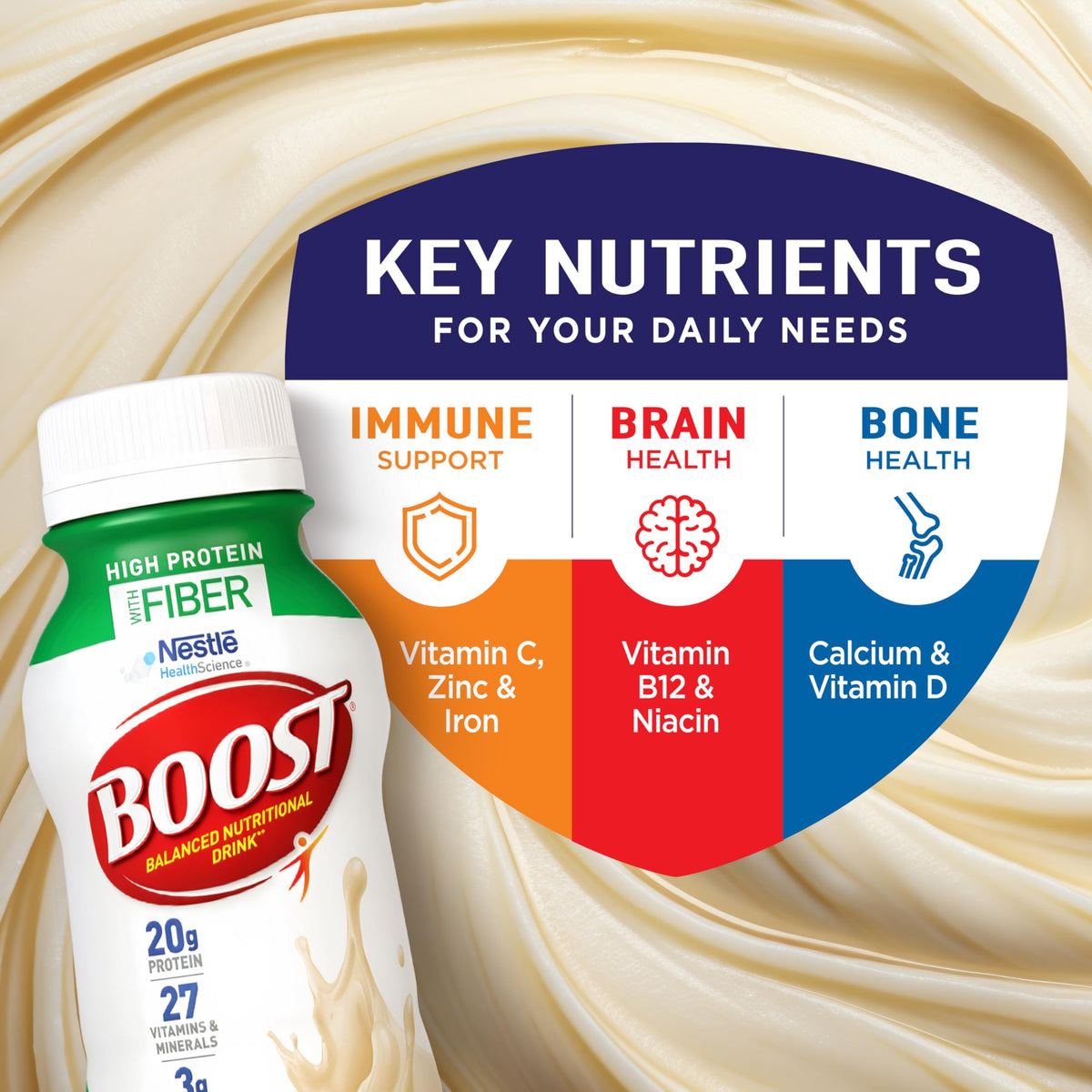 BOOST High Protein with Fiber Ready to Drink Complete Nutritional Drink, Creamy Strawberry, 8 fl oz Bottle, 24 Pack