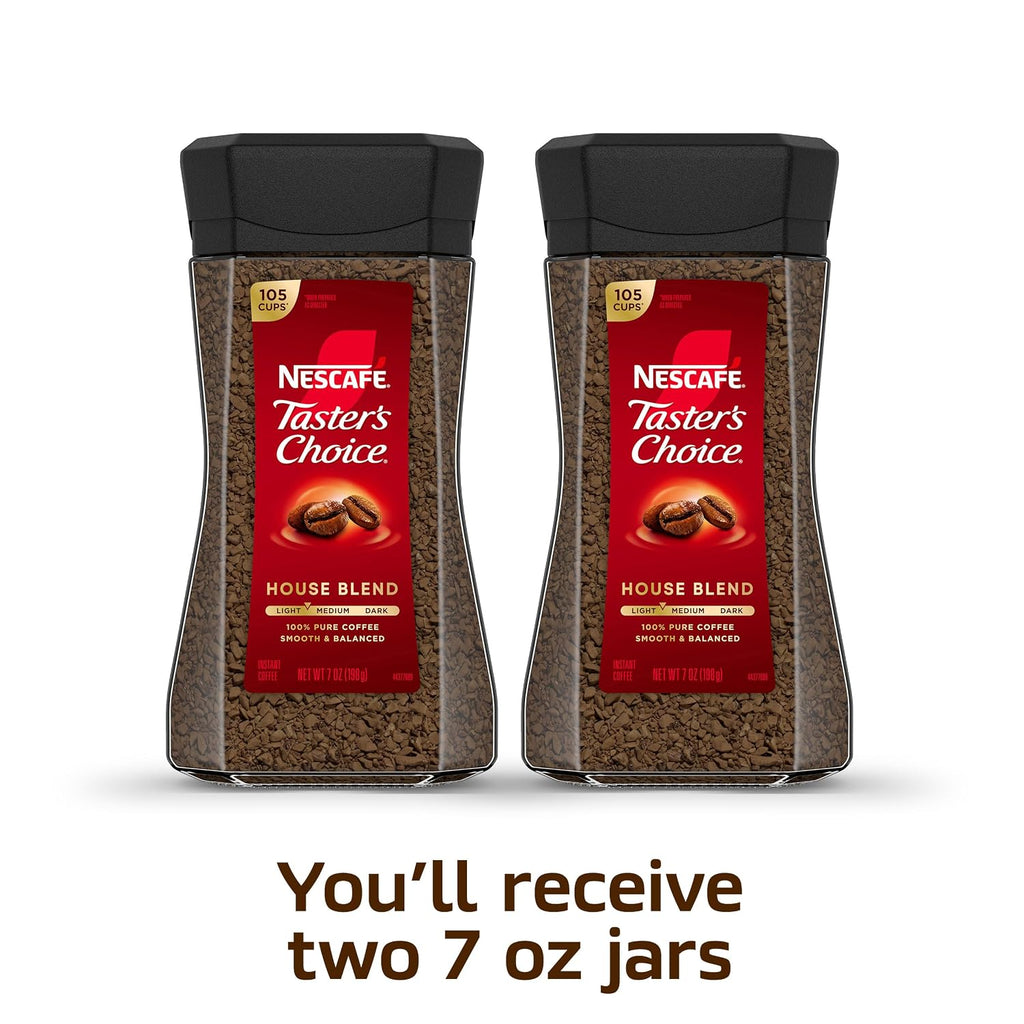 NESCAFÉ Taster's Choice Instant Coffee, Light Medium Roast Coffee, House Blend, 2 Jars (7 Oz Each)