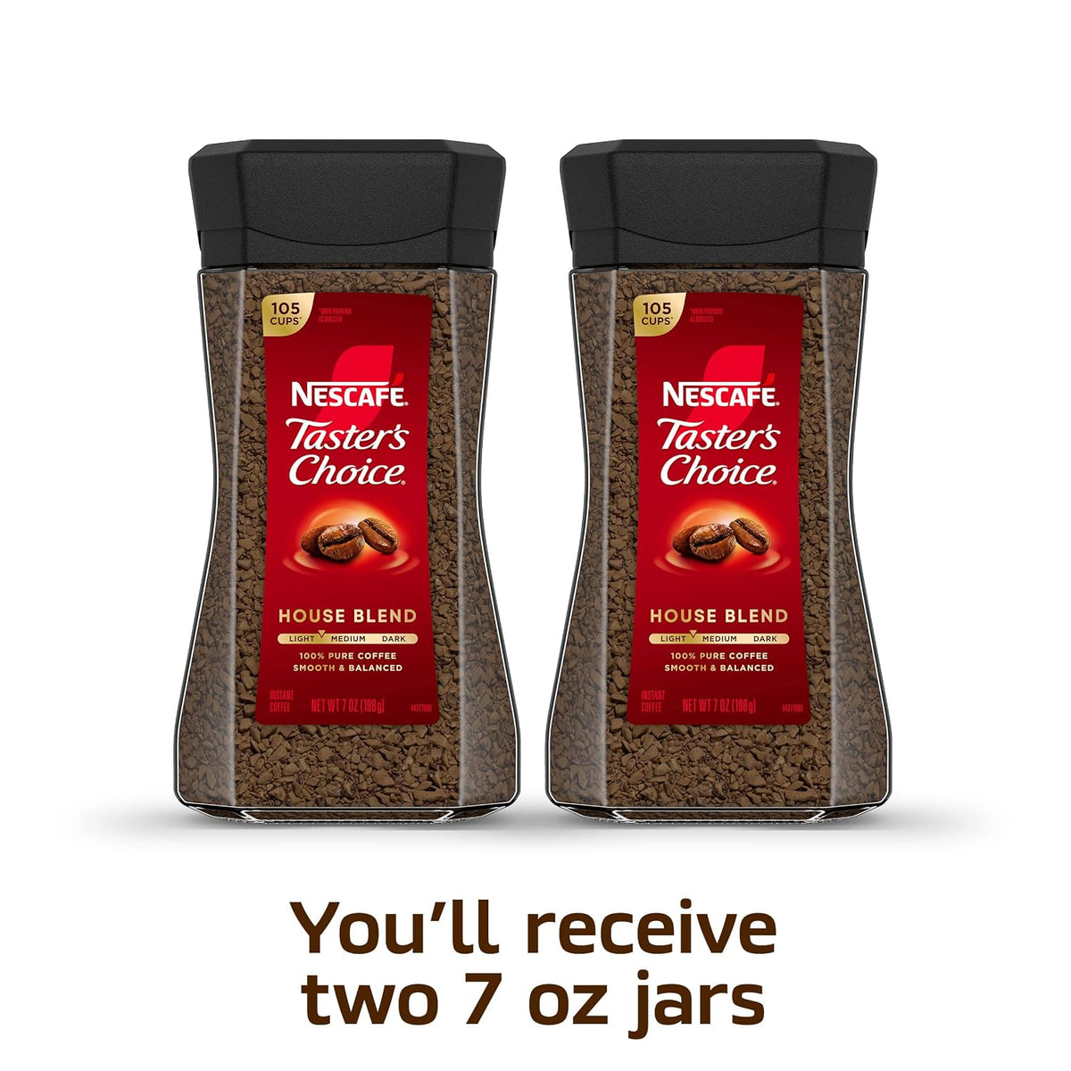 NESCAFÉ Taster's Choice Instant Coffee, Light Medium Roast Coffee, House Blend, 2 Jars (7 Oz Each)