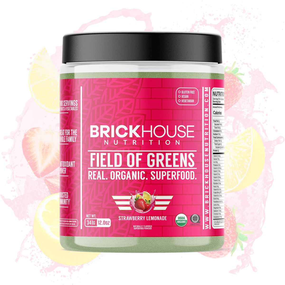 BRICKHOUSE NUTRITION Field of Greens Super Greens Powder | Doctor-Formulated Superfood Powder, Fruits & Veggies Supplement - Wildberry (Single Pack)