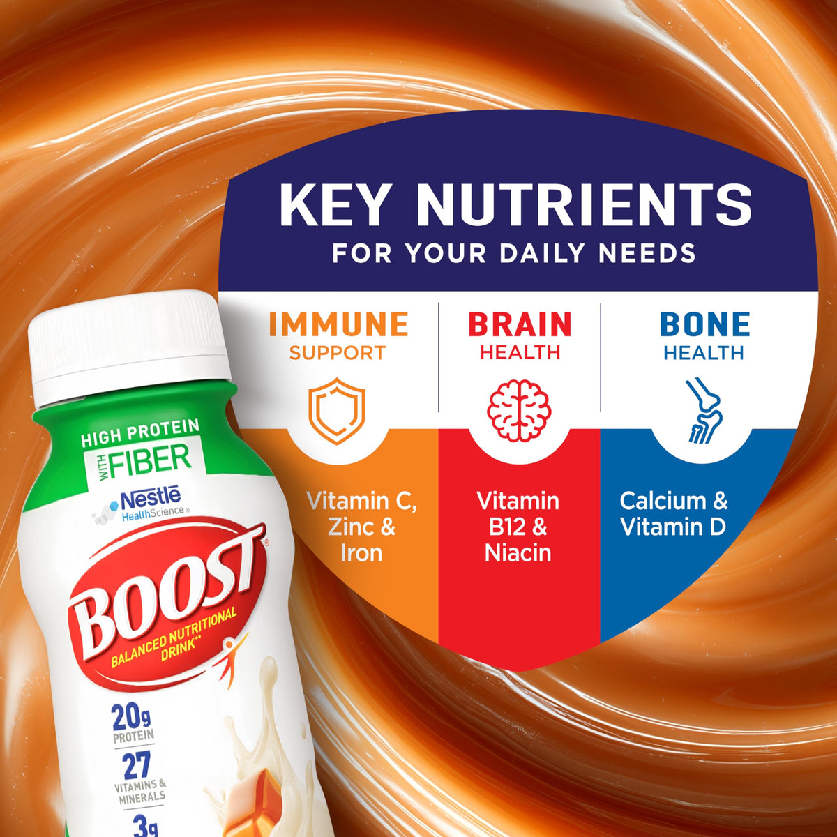 BOOST High Protein with Fiber Ready to Drink Complete Nutritional Drink, Creamy Strawberry, 8 fl oz Bottle, 24 Pack