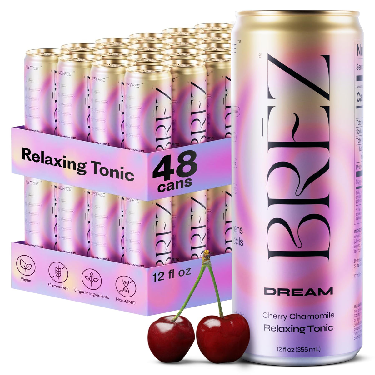 BRĒZ Dream Reishi Mushroom Drink, Non-Infused Sparkling Tonic, 12 Pack