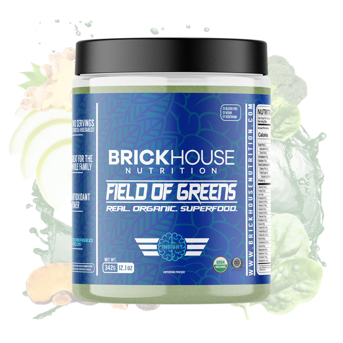 BRICKHOUSE NUTRITION Field of Greens Super Greens Powder | Doctor-Formulated Superfood Powder, Fruits & Veggies Supplement - Wildberry (Single Pack)