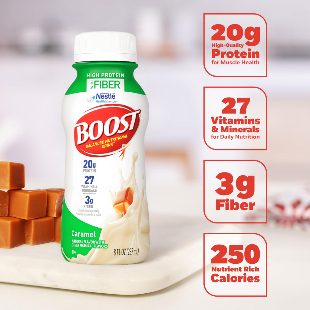 BOOST High Protein with Fiber Ready to Drink Complete Nutritional Drink, Creamy Strawberry, 8 fl oz Bottle, 24 Pack