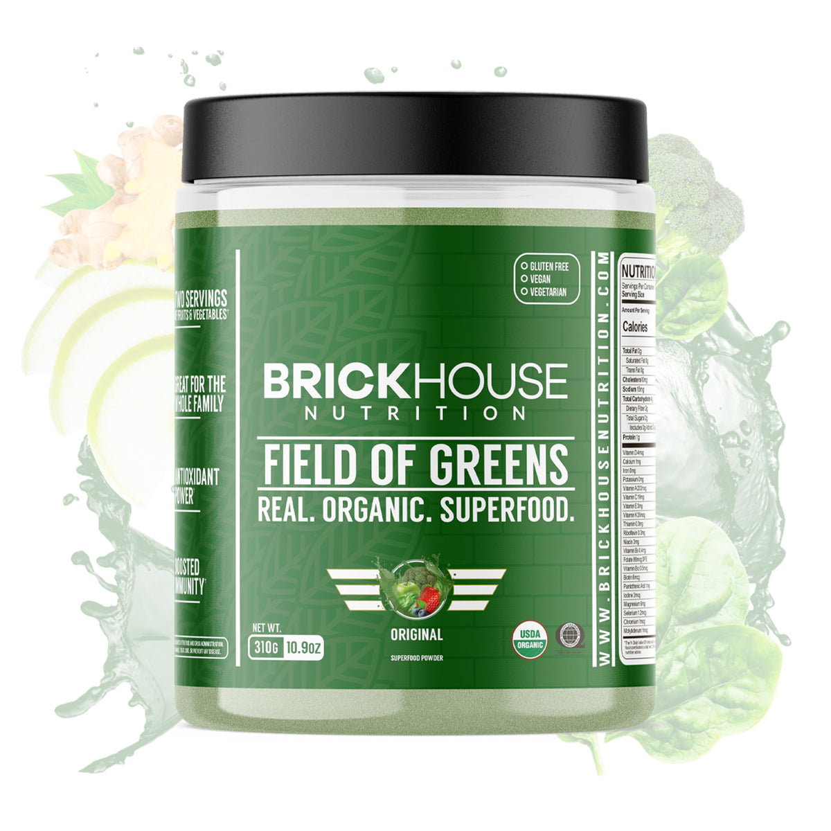 BRICKHOUSE NUTRITION Field of Greens Super Greens Powder | Doctor-Formulated Superfood Powder, Fruits & Veggies Supplement - Wildberry (Single Pack)