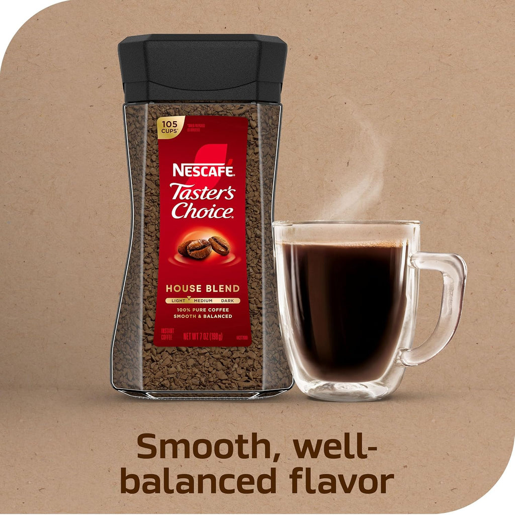 NESCAFÉ Taster's Choice Instant Coffee, Light Medium Roast Coffee, House Blend, 2 Jars (7 Oz Each)